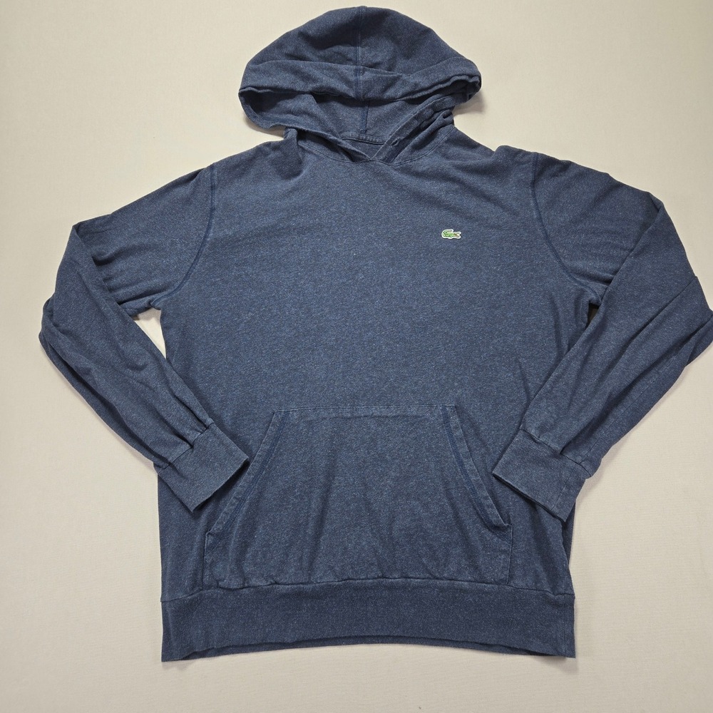 Lacoste Navy Blue‎ Heathered Pullover Hoodie Embroidered Crocodile Logo Size 6